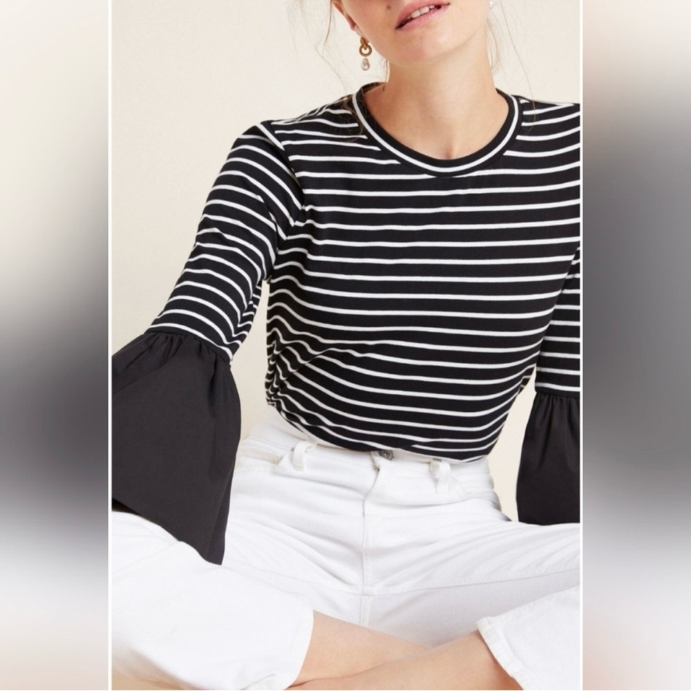 By Anthropologie Adele Striped Bell Sleeve Top